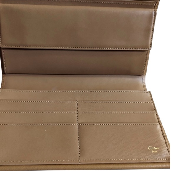 Authentic Cartier Trinity Beige Leather Double Handle Clutch Bifold Wallet - Picture 7 of 15